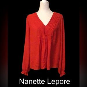 Nanette Lepore‎ Pleated Front V-Neck, Red, Size Large